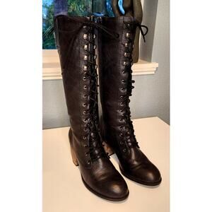 CROWN Lace-Up Zipper Boots Womens Size 8M Black